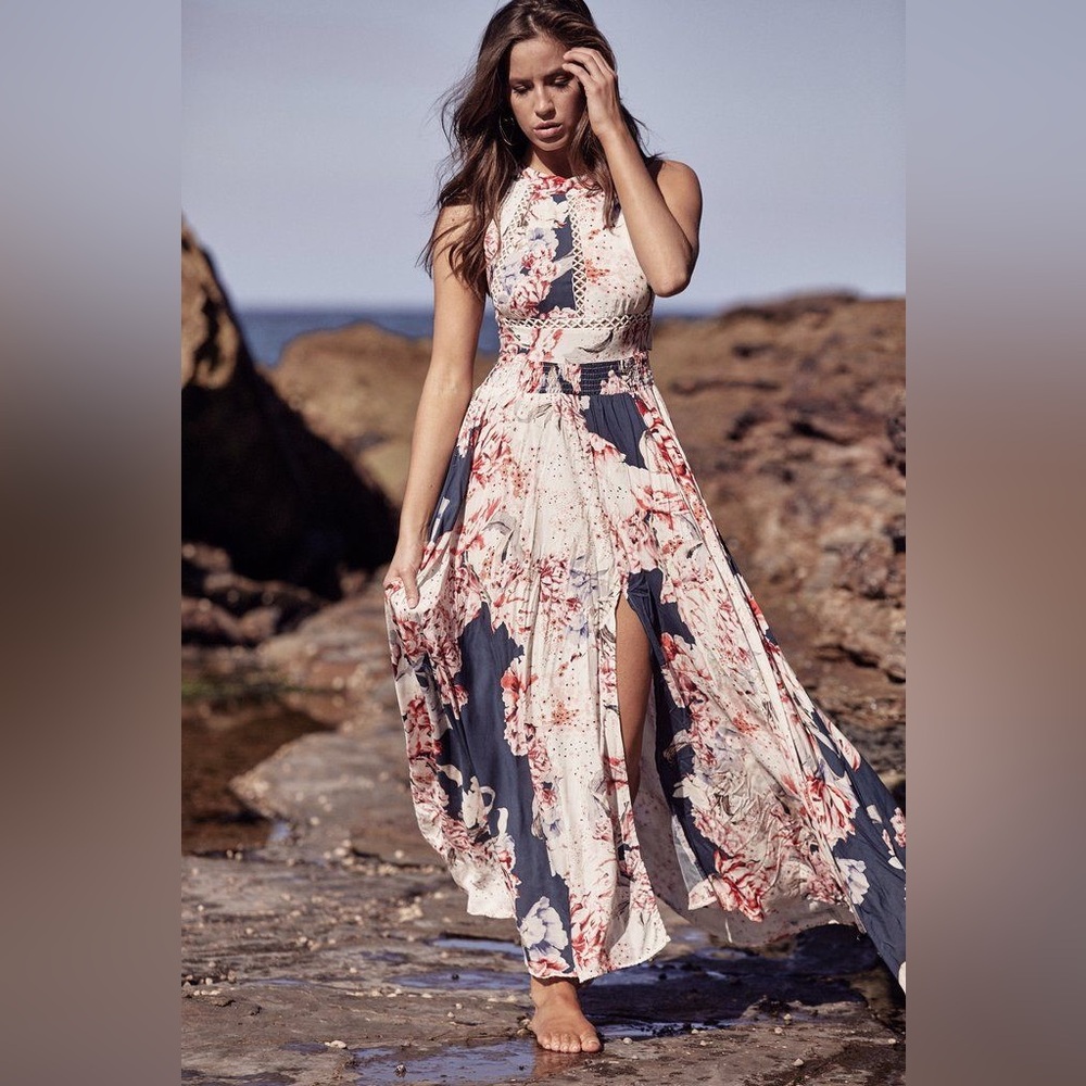 Floral Maxi Dress in Blue and Cream